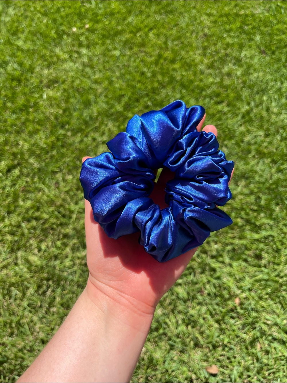 Handmade Blue Sapphire Satin Scrunchie